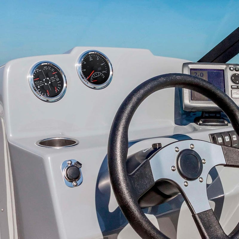 ARTILAURA عداد AUTO 4 في 1 متعدد الوظائف - ضغط الزيت / درجة حرارة الماء / مستوى الوقود / مقياس الفولت 85 مم 3 3/8" عداد سيارات وقوارب (أسود وفضي) - Image 4